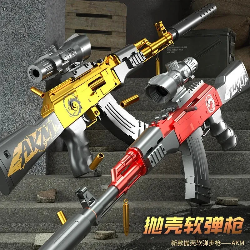 hell-throwing AKM soft bullet gun can launch toy gun boy submachine gun model manual loading long range