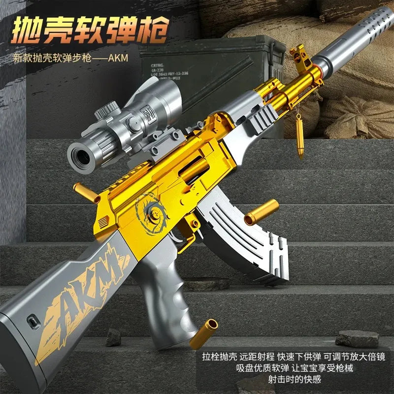 hell-throwing AKM soft bullet gun can launch toy gun boy submachine gun model manual loading long range