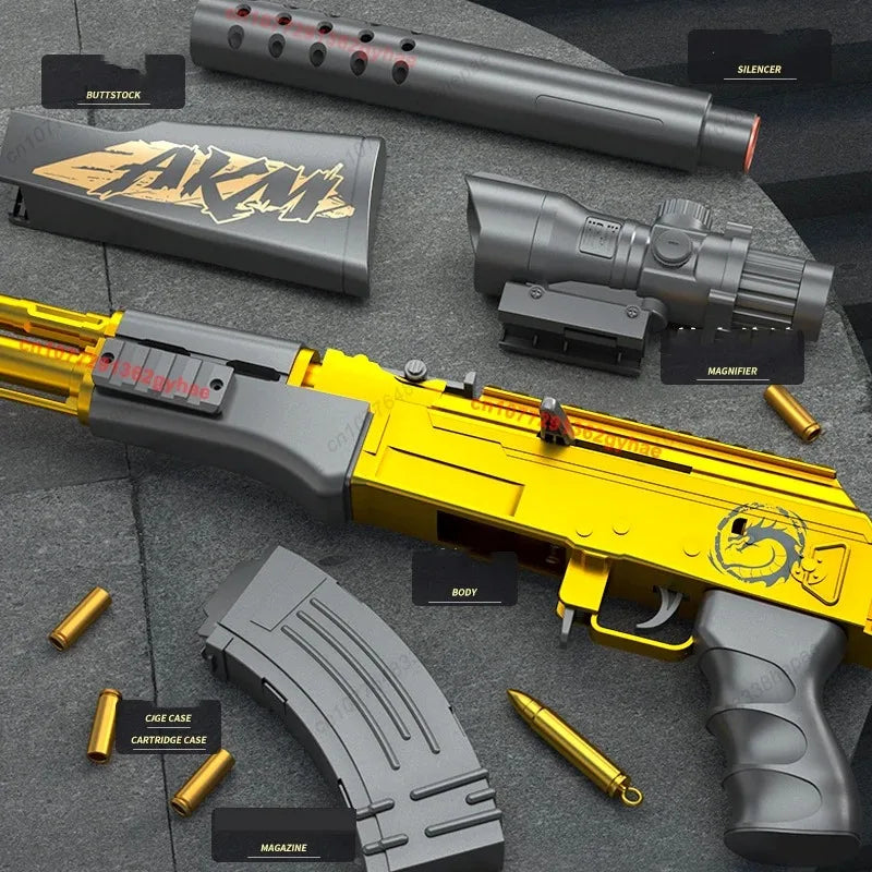 hell-throwing AKM soft bullet gun can launch toy gun boy submachine gun model manual loading long range