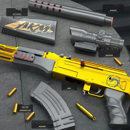 hell-throwing AKM soft bullet gun can launch toy gun boy submachine gun model manual loading long range